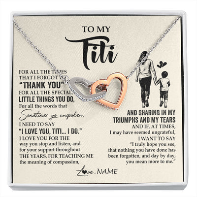 Interlocking Hearts Necklace Stainless Steel & Rose Gold Finish | 1 | Personalized To My Titi Necklace From Nephew For All The Times That I Forgot To Thank You Titi Birthday Mothers Day Christmas Customized Gift Box Message Card | siriusteestore