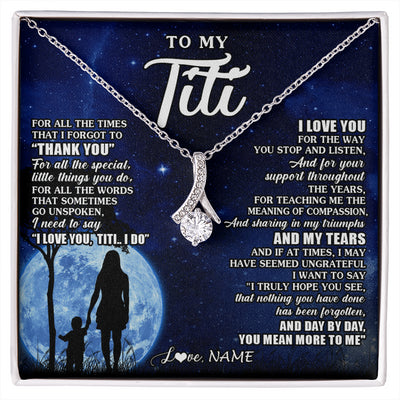 Alluring Beauty Necklace 14K White Gold Finish | 1 | Personalized To My Titi Necklace From Nephew Niece Thank You Grateful Love Titi Birthday Gifts Mothers Day Jewelry Christmas Customized Gift Box Message Card | siriusteestore