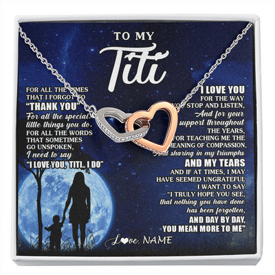 Interlocking Hearts Necklace Stainless Steel & Rose Gold Finish | 1 | Personalized To My Titi Necklace From Nephew Niece Thank You Grateful Love Titi Birthday Gifts Mothers Day Jewelry Christmas Customized Gift Box Message Card | siriusteestore