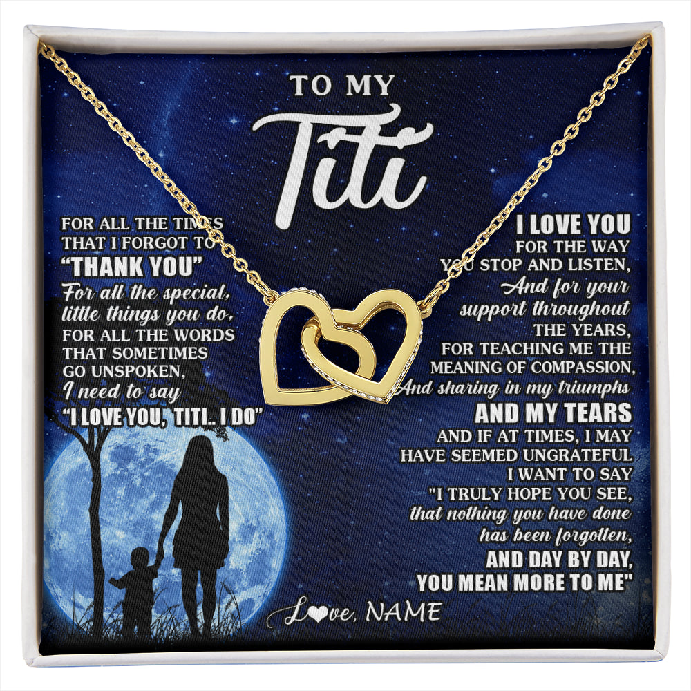 Interlocking Hearts Necklace 18K Yellow Gold Finish | 1 | Personalized To My Titi Necklace From Nephew Niece Thank You Grateful Love Titi Birthday Gifts Mothers Day Jewelry Christmas Customized Gift Box Message Card | siriusteestore