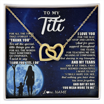 Interlocking Hearts Necklace 18K Yellow Gold Finish | 1 | Personalized To My Titi Necklace From Nephew Niece Thank You Grateful Love Titi Birthday Gifts Mothers Day Jewelry Christmas Customized Gift Box Message Card | siriusteestore