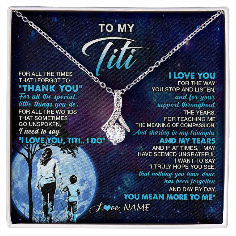 Alluring Beauty Necklace 14K White Gold Finish | 1 | Personalized To My Titi Necklace From Nephew Thank You Day By Day Titi Birthday Gifts Mothers Day Christmas Customized Gift Box Message Card | siriusteestore