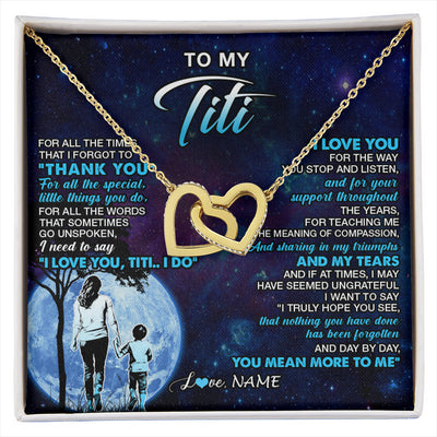 Interlocking Hearts Necklace 18K Yellow Gold Finish | 1 | Personalized To My Titi Necklace From Nephew Thank You Day By Day Titi Birthday Gifts Mothers Day Christmas Customized Gift Box Message Card | siriusteestore