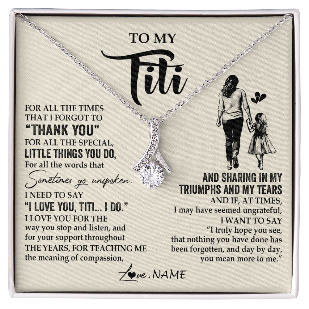 Alluring Beauty Necklace 14K White Gold Finish | 1 | Personalized To My Titi Necklace From Niece For All The Times That I Forgot To Thank You Titi Birthday Mothers Day Christmas Customized Gift Box Message Card | siriusteestore