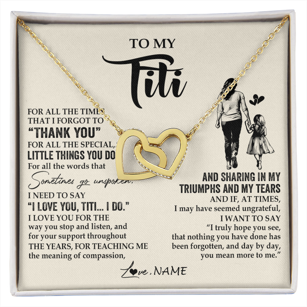 Interlocking Hearts Necklace 18K Yellow Gold Finish | 1 | Personalized To My Titi Necklace From Niece For All The Times That I Forgot To Thank You Titi Birthday Mothers Day Christmas Customized Gift Box Message Card | siriusteestore
