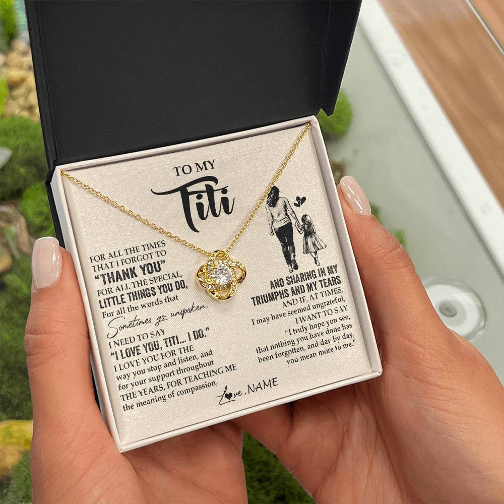 Love Knot Necklace 18K Yellow Gold Finish | 2 | Personalized To My Titi Necklace From Niece For All The Times That I Forgot To Thank You Titi Birthday Mothers Day Christmas Customized Gift Box Message Card | siriusteestore
