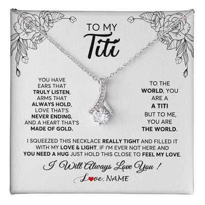 Alluring Beauty Necklace 14K White Gold Finish | 1 | Personalized To My Titi Necklace From Niece Nephew Hold This Close Feel My Love Titi Birthday Mothers Day Christmas Jewelry Customized Gift Box Message Card | siriusteestore