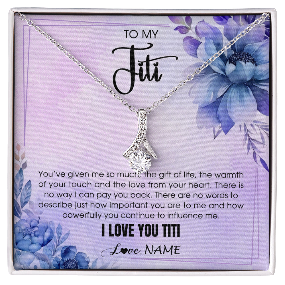 Alluring Beauty Necklace 14K White Gold Finish | 1 | Personalized To My Titi Necklace From Niece Nephew I Love You Titi Birthday Gifts Mothers Day Jewelry Pendant Christmas Customized Gift Box Message Card | siriusteestore