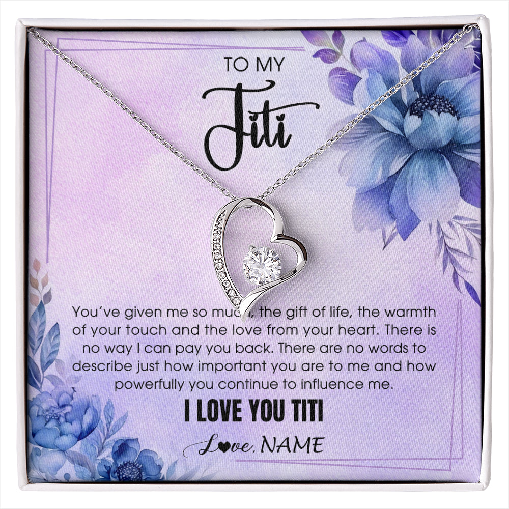 Forever Love Necklace 14K White Gold Finish | 1 | Personalized To My Titi Necklace From Niece Nephew I Love You Titi Birthday Gifts Mothers Day Jewelry Pendant Christmas Customized Gift Box Message Card | siriusteestore