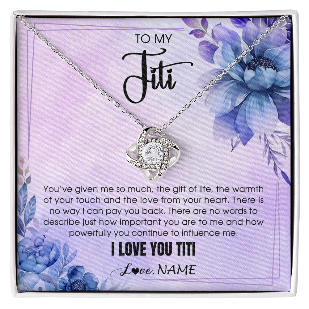 Love Knot Necklace 14K White Gold Finish | 1 | Personalized To My Titi Necklace From Niece Nephew I Love You Titi Birthday Gifts Mothers Day Jewelry Pendant Christmas Customized Gift Box Message Card | siriusteestore
