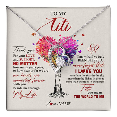 Forever Love Necklace 14K White Gold Finish | 1 | Personalized To My Titi Necklace From Niece Nephew Never Forget That I Love You You Mean The World Titi Birthday Mothers Day Christmas Customized Gift Box Message Card | siriusteestore