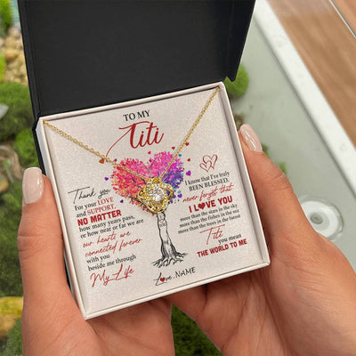 Love Knot Necklace 18K Yellow Gold Finish | 2 | Personalized To My Titi Necklace From Niece Nephew Never Forget That I Love You You Mean The World Titi Birthday Mothers Day Christmas Customized Gift Box Message Card | siriusteestore