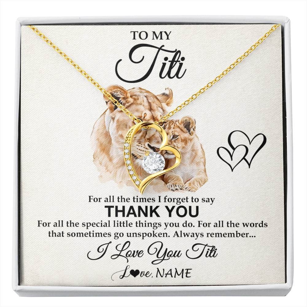 Forever Love Necklace 18K Yellow Gold Finish | 1 | Personalized To My Titi Necklace From Niece Nephew Thank You Lion Titi Gift For Mothers Day Birthday Gift Christmas For Titi Customized Gift Box Message Card | siriusteestore