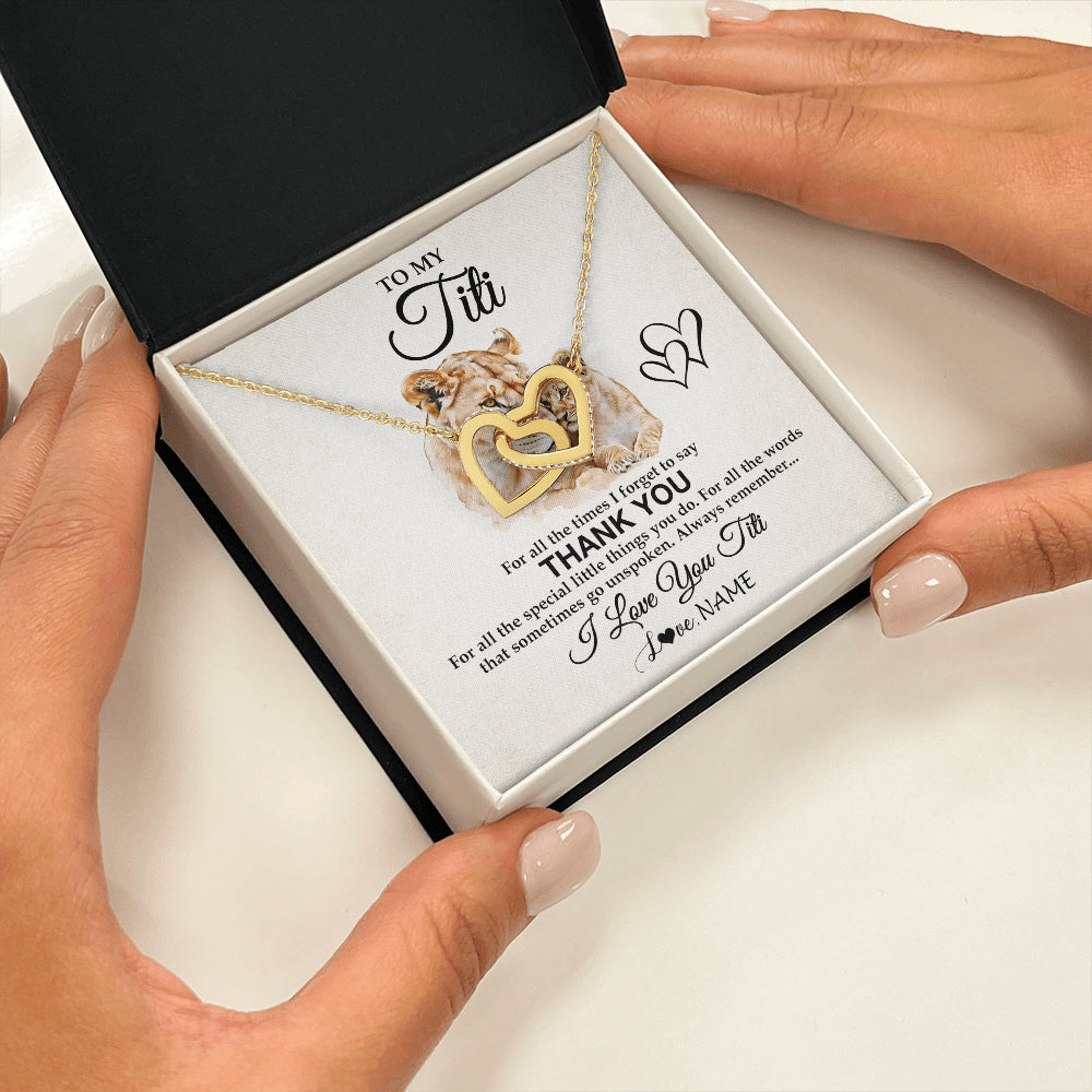 Interlocking Hearts Necklace 18K Yellow Gold Finish | 2 | Personalized To My Titi Necklace From Niece Nephew Thank You Lion Titi Gift For Mothers Day Birthday Gift Christmas For Titi Customized Gift Box Message Card | siriusteestore