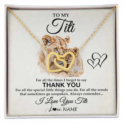 Interlocking Hearts Necklace 18K Yellow Gold Finish | 1 | Personalized To My Titi Necklace From Niece Nephew Thank You Lion Titi Gift For Mothers Day Birthday Gift Christmas For Titi Customized Gift Box Message Card | siriusteestore