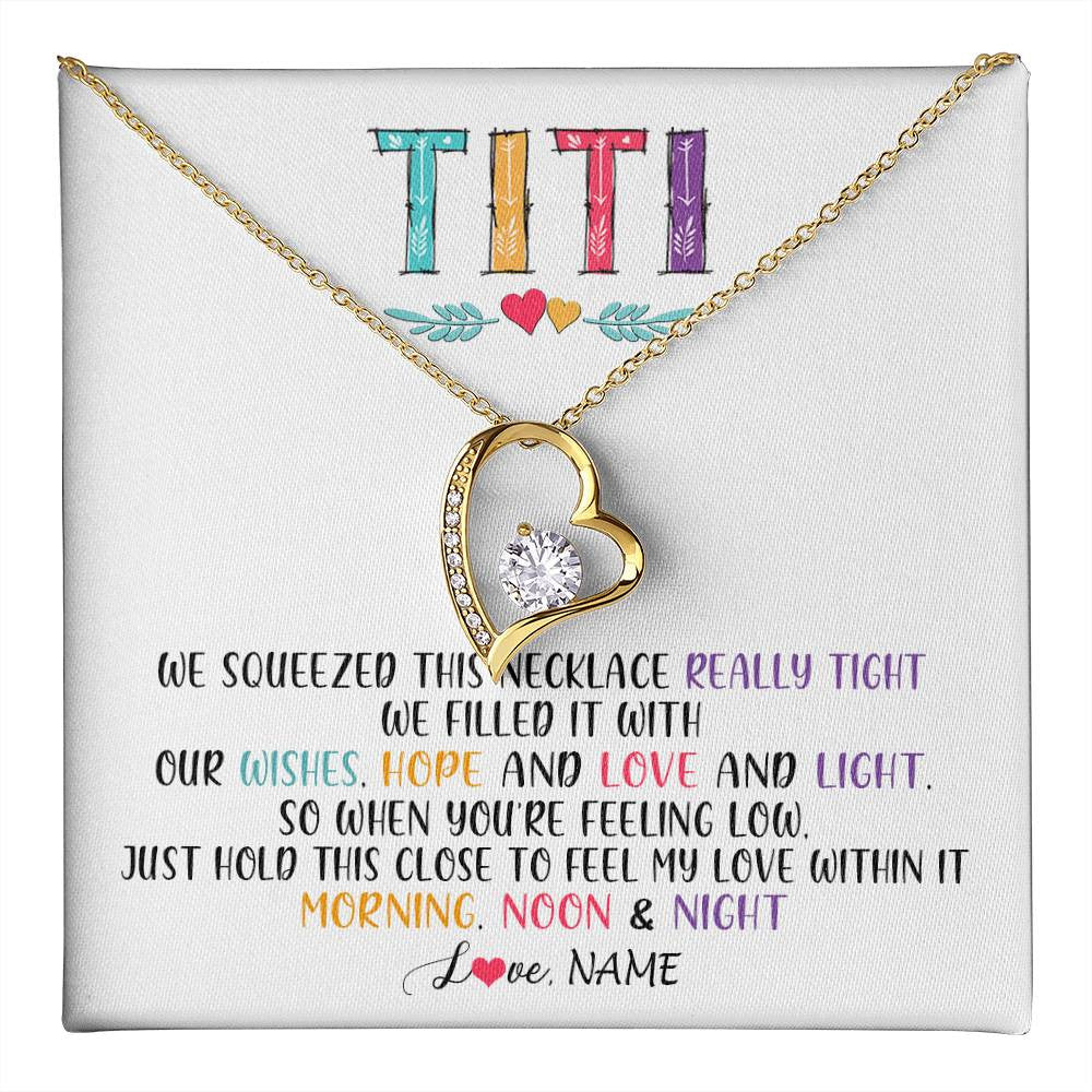 Forever Love Necklace 18K Yellow Gold Finish | 1 | Personalized To My Titi Necklace From Niece Nephew We Squeezed This Necklace Titi Birthday Mothers Day Christmas Jewelry Customized Gift Box Message Card | siriusteestore