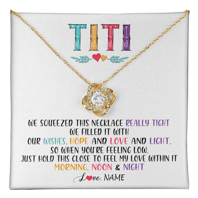 Love Knot Necklace 18K Yellow Gold Finish | 1 | Personalized To My Titi Necklace From Niece Nephew We Squeezed This Necklace Titi Birthday Mothers Day Christmas Jewelry Customized Gift Box Message Card | siriusteestore