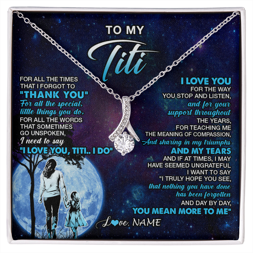 Alluring Beauty Necklace 14K White Gold Finish | 1 | Personalized To My Titi Necklace From Niece Thank You Day By Day Titi Birthday Gifts Mothers Day Christmas Customized Gift Box Message Card | siriusteestore