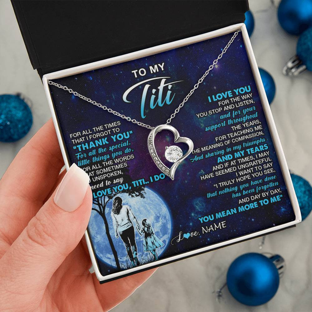Forever Love Necklace 14K White Gold Finish | 2 | Personalized To My Titi Necklace From Niece Thank You Day By Day Titi Birthday Gifts Mothers Day Christmas Customized Gift Box Message Card | siriusteestore