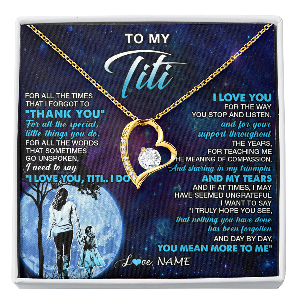 Forever Love Necklace 18K Yellow Gold Finish | 1 | Personalized To My Titi Necklace From Niece Thank You Day By Day Titi Birthday Gifts Mothers Day Christmas Customized Gift Box Message Card | siriusteestore