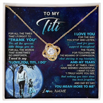 Love Knot Necklace 18K Yellow Gold Finish | 1 | Personalized To My Titi Necklace From Niece Thank You Day By Day Titi Birthday Gifts Mothers Day Christmas Customized Gift Box Message Card | siriusteestore