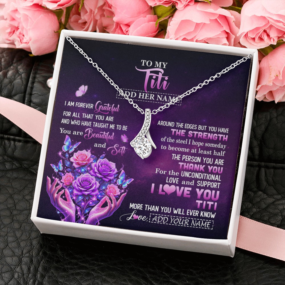 Alluring Beauty Necklace 14K White Gold Finish | 2 | Personalized To My Titi Necklace From Niece Thank You For Love Butterfly Titi Birthday Mothers Day Thanksgiving Christmas Custom Gift Box Message Card | https://siriusteestore.
