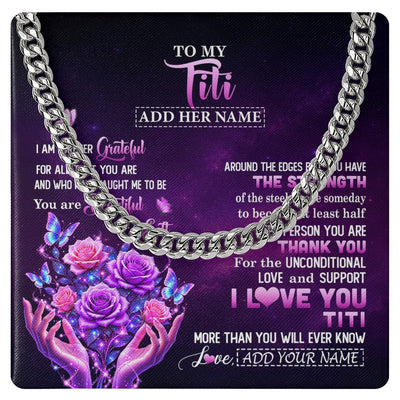 Cuban Link Chain Necklace Stainless Steel | 1 | Personalized To My Titi Necklace From Niece Thank You For Love Butterfly Titi Birthday Mothers Day Thanksgiving Christmas Custom Gift Box Message Card | https://siriusteestore.