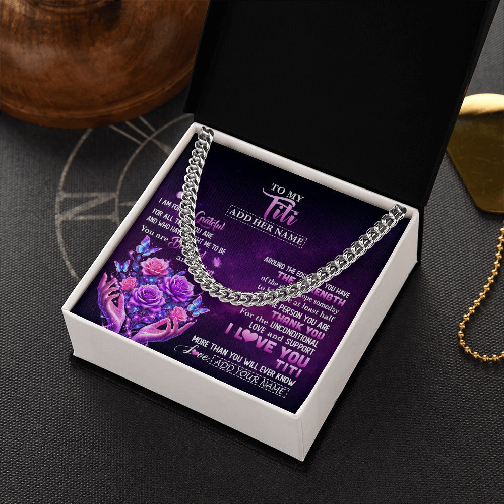 Cuban Link Chain Necklace Stainless Steel | 2 | Personalized To My Titi Necklace From Niece Thank You For Love Butterfly Titi Birthday Mothers Day Thanksgiving Christmas Custom Gift Box Message Card | https://siriusteestore.