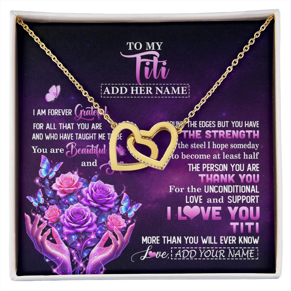 Interlocking Hearts Necklace 18K Yellow Gold Finish | 1 | Personalized To My Titi Necklace From Niece Thank You For Love Butterfly Titi Birthday Mothers Day Thanksgiving Christmas Custom Gift Box Message Card | https://siriusteestore.