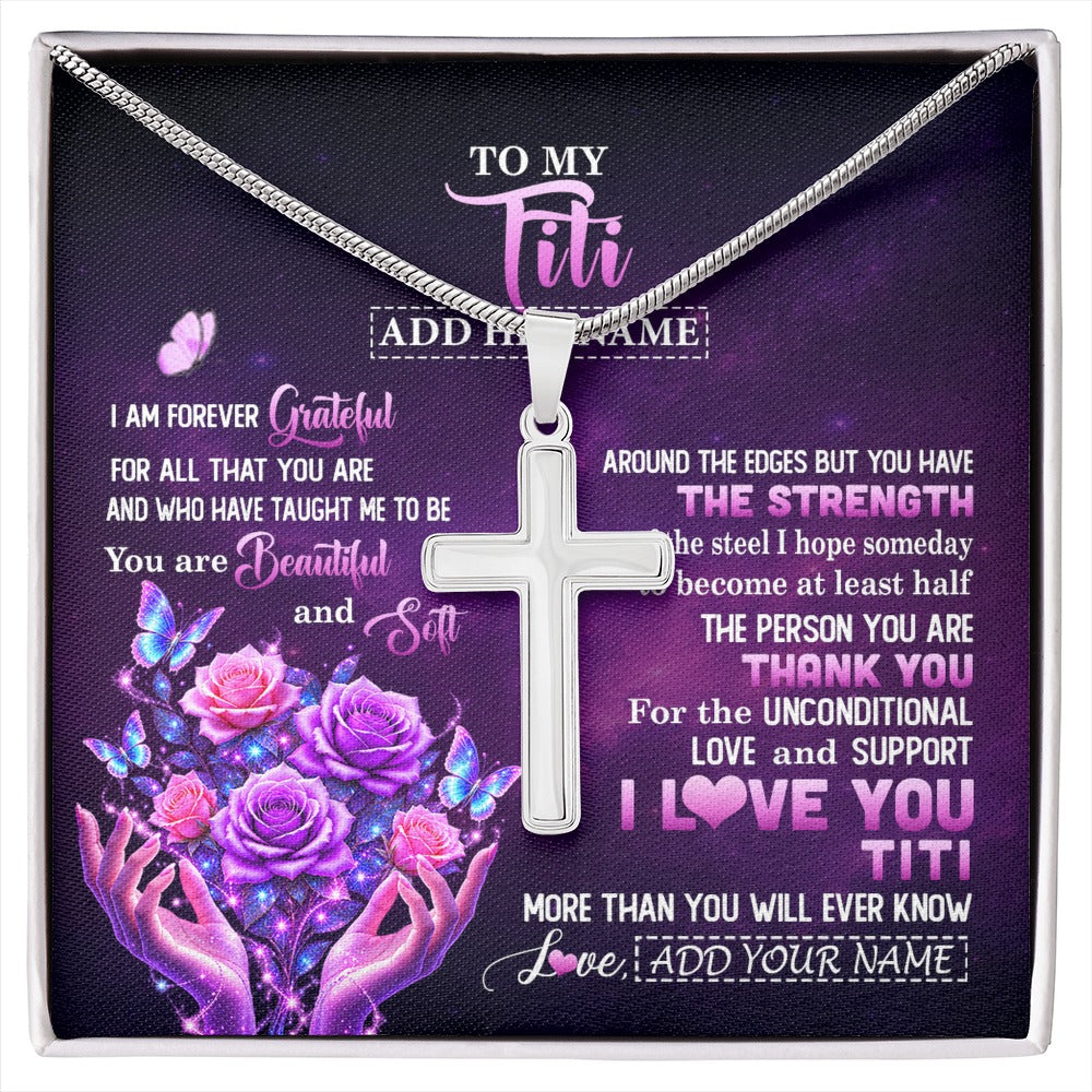 Stainless Cross Necklace Stainless Steel | 1 | Personalized To My Titi Necklace From Niece Thank You For Love Butterfly Titi Birthday Mothers Day Thanksgiving Christmas Custom Gift Box Message Card | https://siriusteestore.