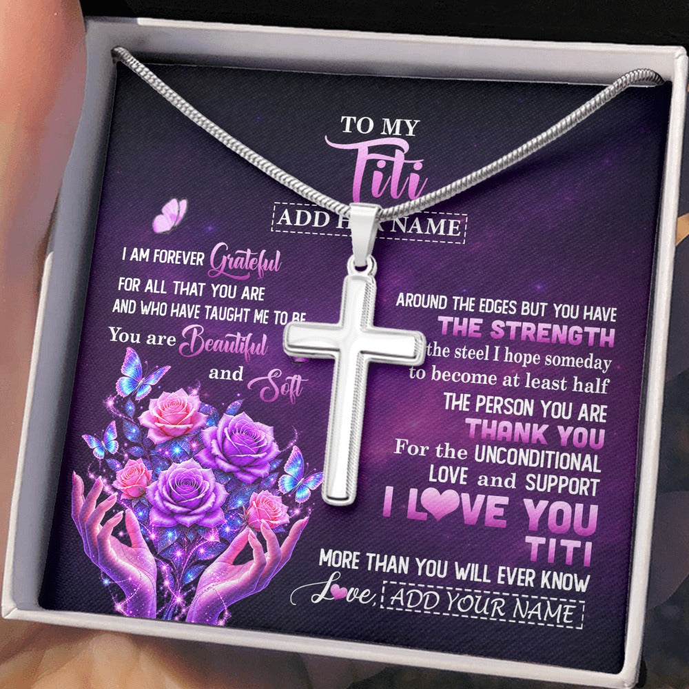Stainless Cross Necklace Stainless Steel | 2 | Personalized To My Titi Necklace From Niece Thank You For Love Butterfly Titi Birthday Mothers Day Thanksgiving Christmas Custom Gift Box Message Card | https://siriusteestore.
