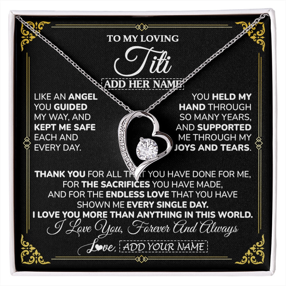 Forever Love Necklace 14K White Gold Finish | 1 | Personalized To My Titi Necklace Gifts Meaningful Gift To Aunt From Niece Without You There Is No Me Mothers Day Birthday Custom Gift Box Message Card | https://siriusteestore.
