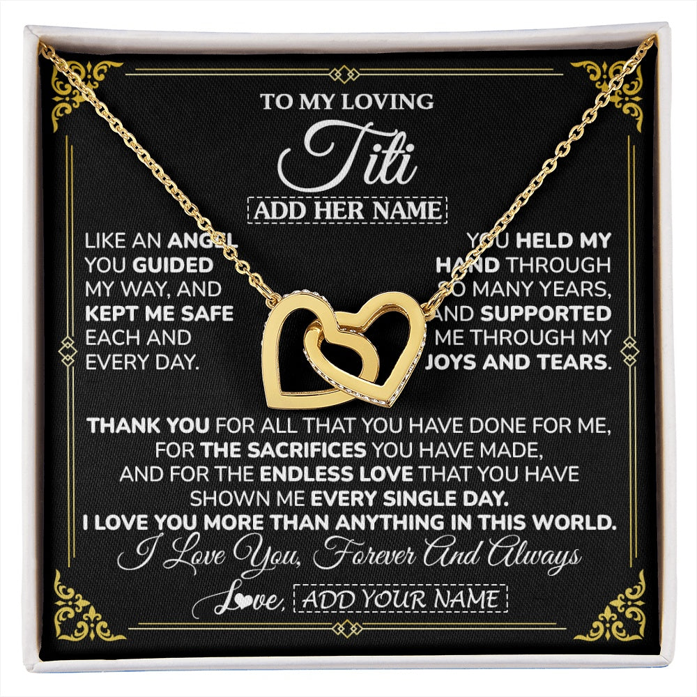 Interlocking Hearts Necklace 18K Yellow Gold Finish | 1 | Personalized To My Titi Necklace Gifts Meaningful Gift To Aunt From Niece Without You There Is No Me Mothers Day Birthday Custom Gift Box Message Card | https://siriusteestore.
