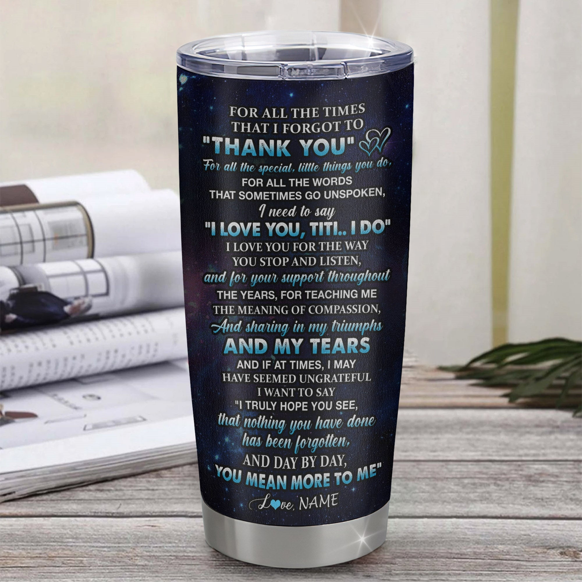 Personalized To My Titi Tumbler From Nephew Stainless Steel Cup Thank You Day By Day Titi Birthday Mothers Day Thanksgiving Christmas Travel Mug | siriusteestore