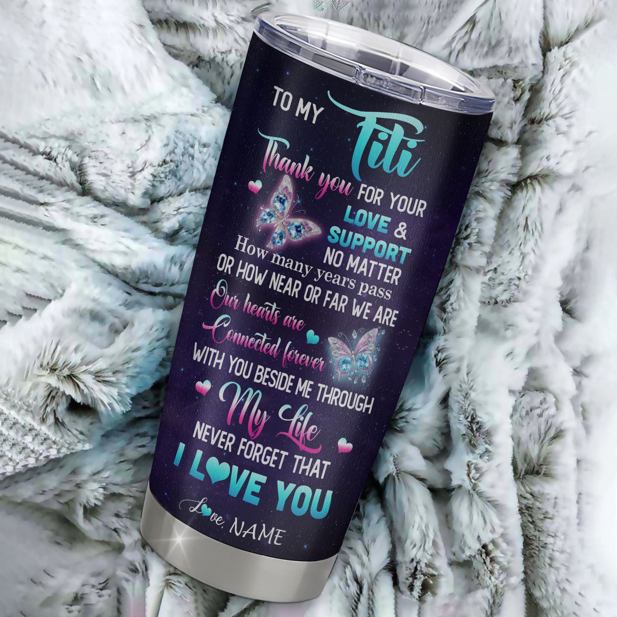 Personalized To My Titi Tumbler From Niece Nephew Stainless Steel Butterfly Thank You For Your Love Titi Gift Birthday Mothers Day Christmas Custom Travel Mug | siriusteestore