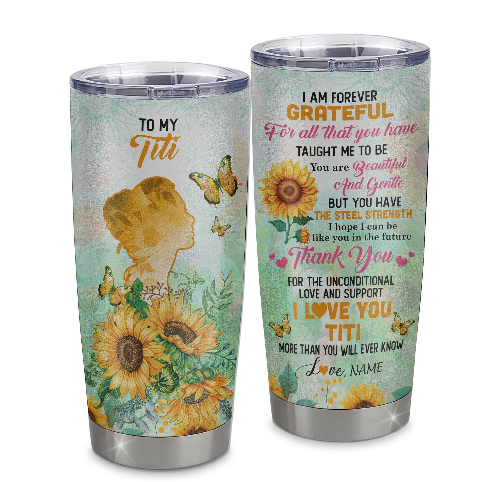 Personalized To My Titi Tumbler From Niece Nephew Stainless Steel Cup Sunflower Forever Grateful Titi Gift Birthday Mothers Day Christmas Travel Mug | siriusteestore