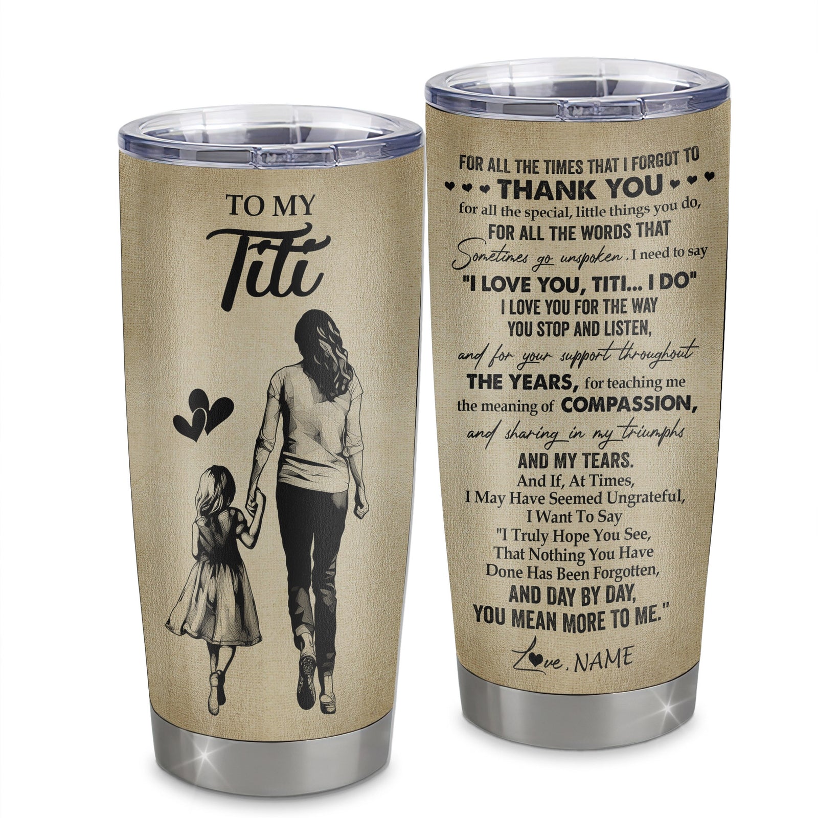 Personalized To My Titi Tumbler From Niece Stainless Steel Cup For All The Times That I Forgot To Thank You Titi Birthday Mothers Day Christmas Travel Mug | siriusteestore
