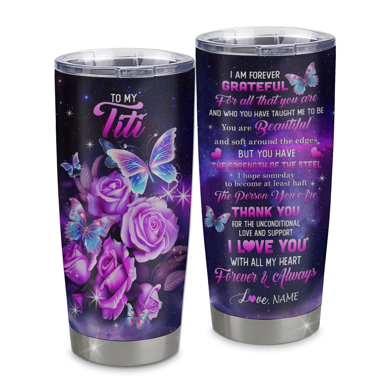Personalized To My Titi Tumbler From Niece Stainless Steel Cup Grateful Thank You Butterfly Titi Gift Birthday Mothers Day Thanksgiving Christmas Travel Mug | siriusteestore