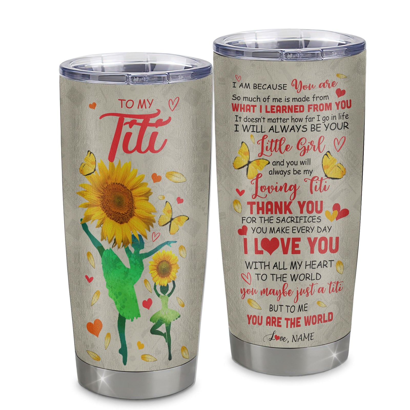 Personalized To My Titi Tumbler From Niece Stainless Steel Cup Thank You Dancing Sunflower Titi Birthday Mothers Day Thanksgiving Christmas Travel Mug | siriusteestore