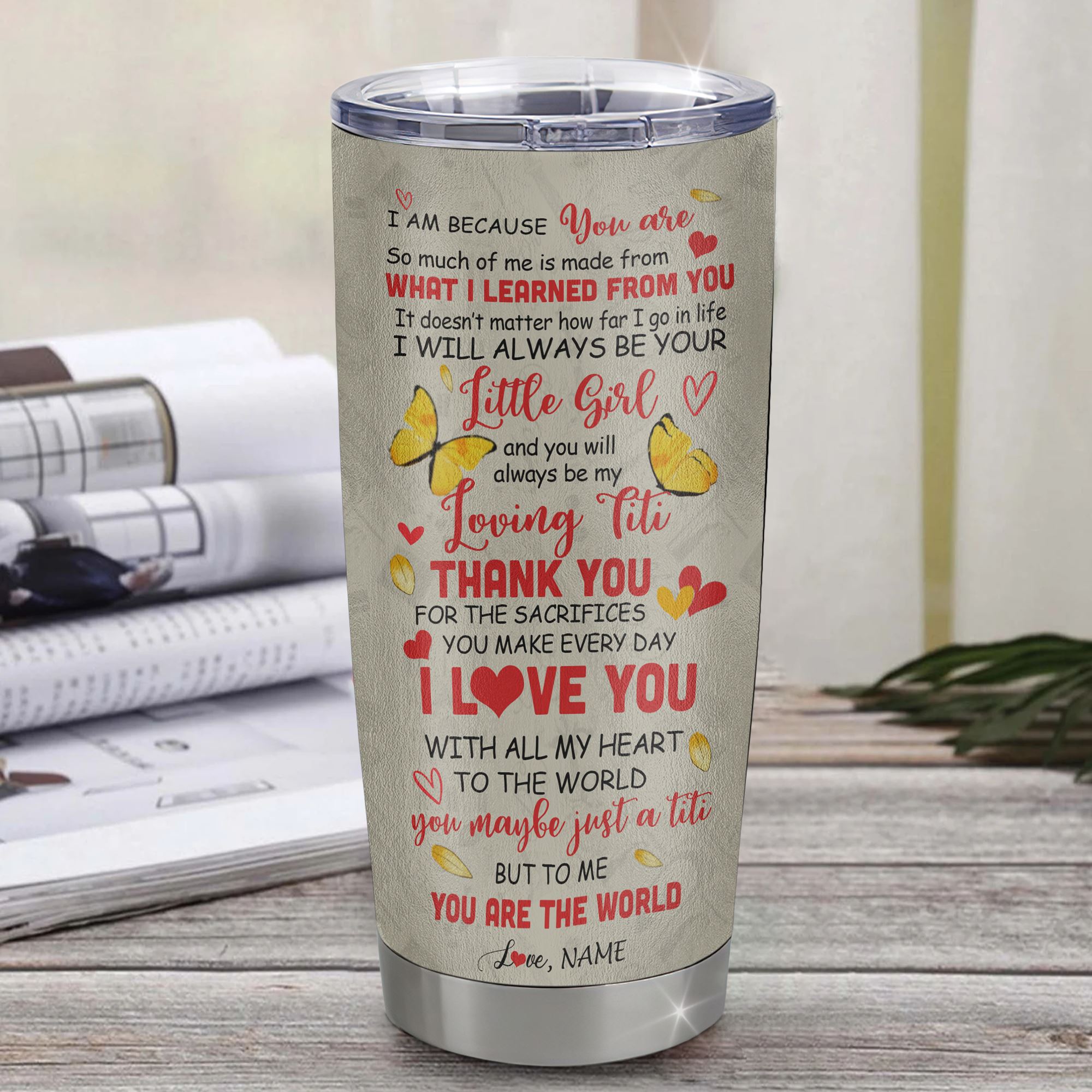 Personalized To My Titi Tumbler From Niece Stainless Steel Cup Thank You Dancing Sunflower Titi Birthday Mothers Day Thanksgiving Christmas Travel Mug | siriusteestore
