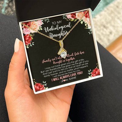 Alluring Beauty Necklace 18K Yellow Gold Finish | 2 | Personalized To My Unbiological Daughter Necklace Family Together Birthday Gifts For Bonus Daughter Stepdaughter Christmas Customized Gift Box Message Card | siriusteestore