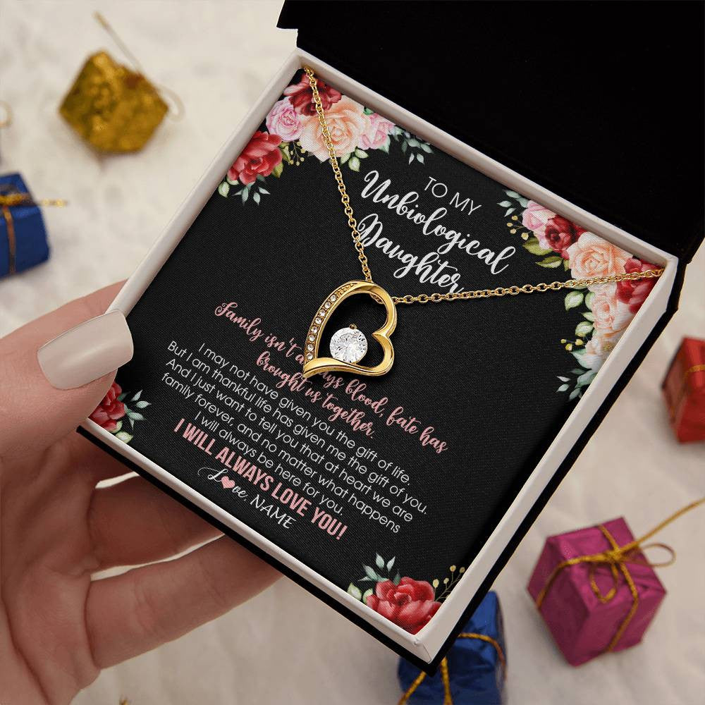 Forever Love Necklace 18K Yellow Gold Finish | 2 | Personalized To My Unbiological Daughter Necklace Family Together Birthday Gifts For Bonus Daughter Stepdaughter Christmas Customized Gift Box Message Card | siriusteestore