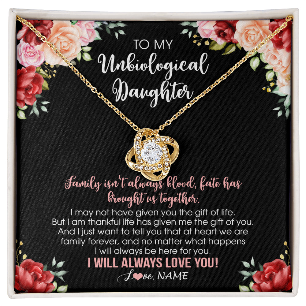 Love Knot Necklace 18K Yellow Gold Finish | 1 | Personalized To My Unbiological Daughter Necklace Family Together Birthday Gifts For Bonus Daughter Stepdaughter Christmas Customized Gift Box Message Card | siriusteestore