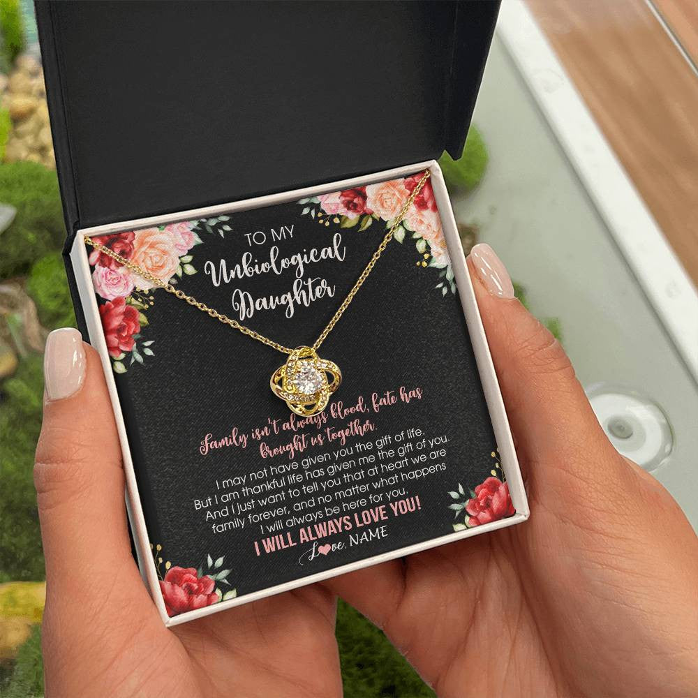 Love Knot Necklace 18K Yellow Gold Finish | 2 | Personalized To My Unbiological Daughter Necklace Family Together Birthday Gifts For Bonus Daughter Stepdaughter Christmas Customized Gift Box Message Card | siriusteestore