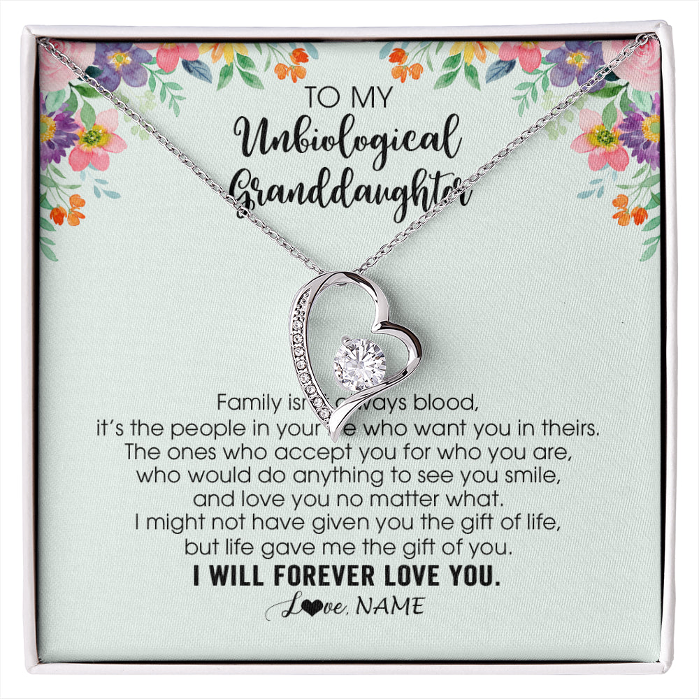 Forever Love Necklace 14K White Gold Finish | 1 | Personalized To My Unbiological Granddaughter Necklace Family Isn't Always Blood Bonus Granddaughter Birthday Gifts Christmas Customized Gift Box Message Card | siriusteestore