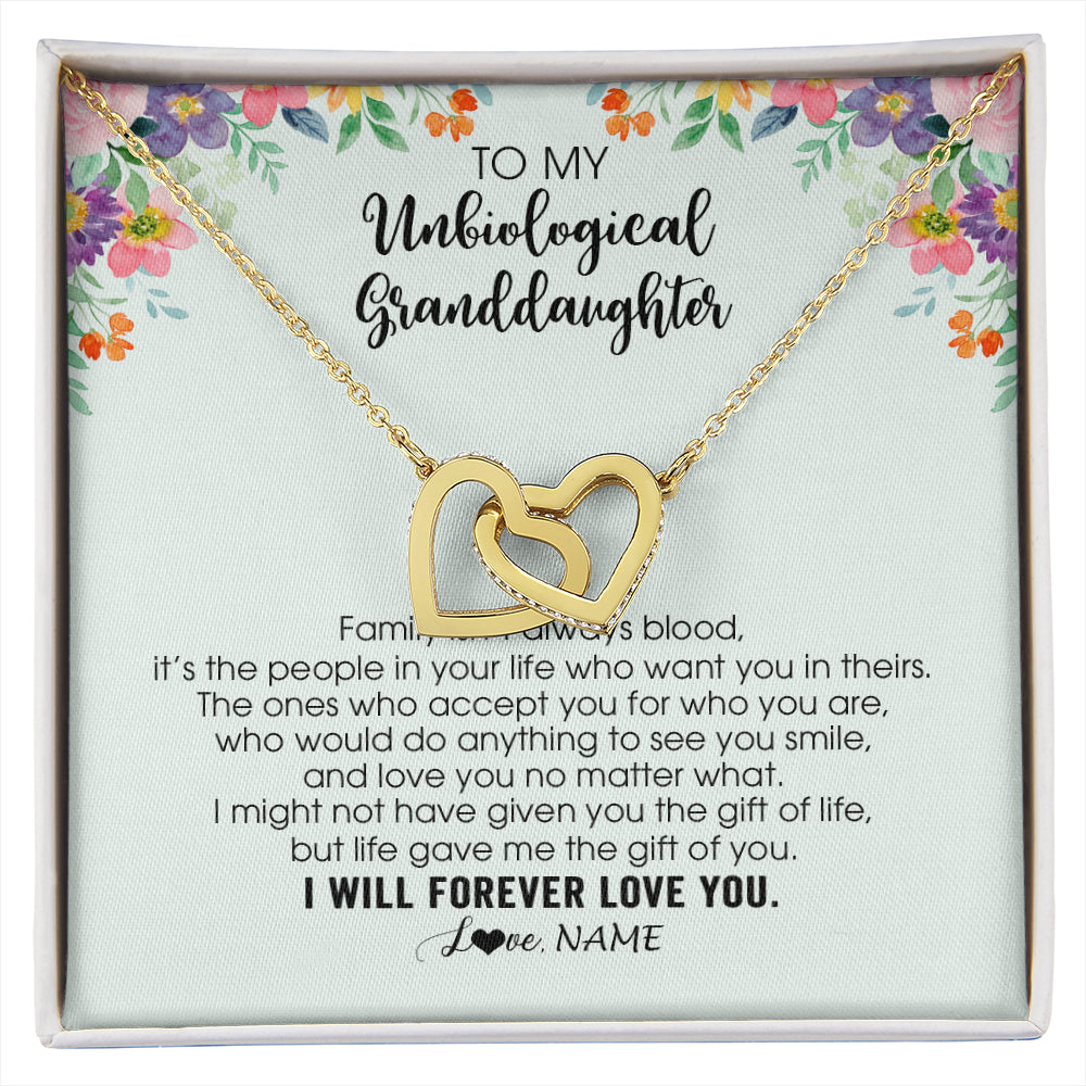 Interlocking Hearts Necklace 18K Yellow Gold Finish | 1 | Personalized To My Unbiological Granddaughter Necklace Family Isn't Always Blood Bonus Granddaughter Birthday Gifts Christmas Customized Gift Box Message Card | siriusteestore
