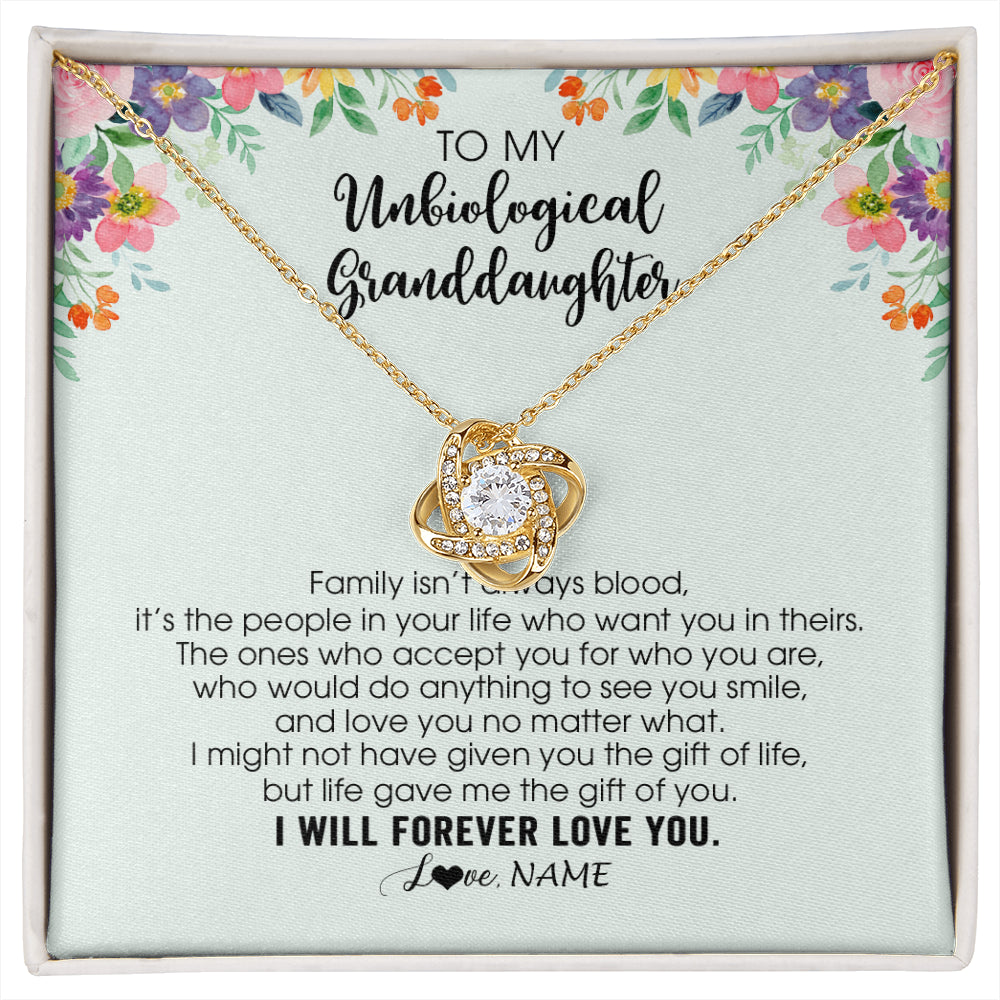 Love Knot Necklace 18K Yellow Gold Finish | 1 | Personalized To My Unbiological Granddaughter Necklace Family Isn't Always Blood Bonus Granddaughter Birthday Gifts Christmas Customized Gift Box Message Card | siriusteestore