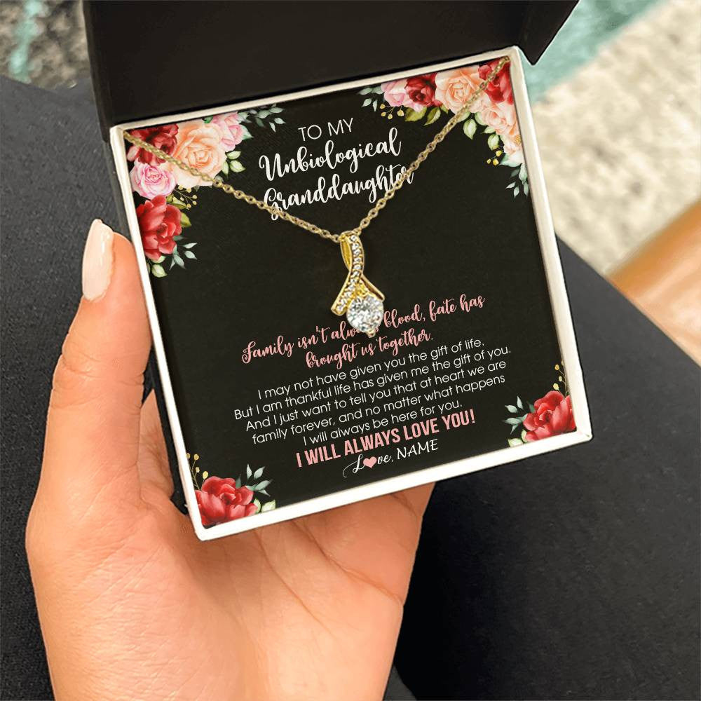 Alluring Beauty Necklace 18K Yellow Gold Finish | 2 | Personalized To My Unbiological Granddaughter Necklace Family Together Birthday Gifts For Bonus Granddaughter Christmas Customized Gift Box Message Card | siriusteestore