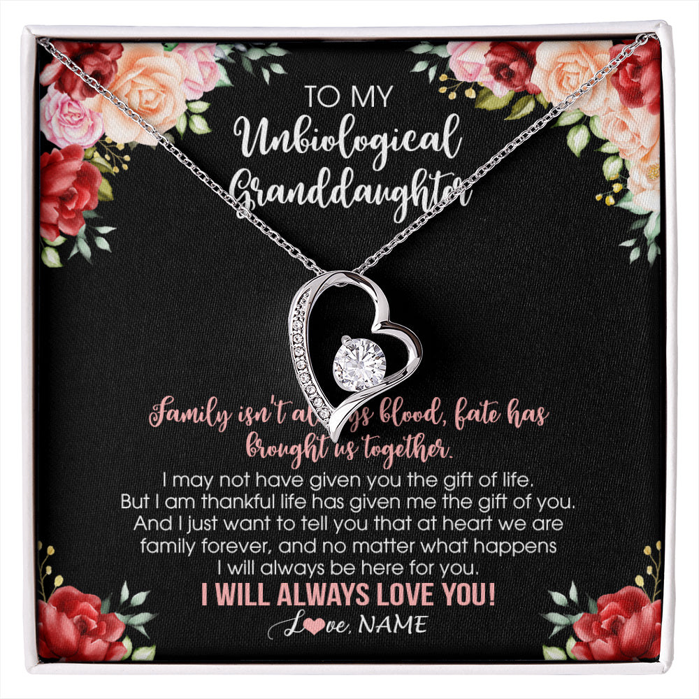 Forever Love Necklace 14K White Gold Finish | 1 | Personalized To My Unbiological Granddaughter Necklace Family Together Birthday Gifts For Bonus Granddaughter Christmas Customized Gift Box Message Card | siriusteestore