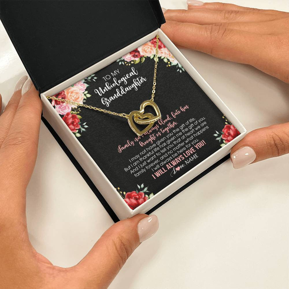 Interlocking Hearts Necklace 18K Yellow Gold Finish | 2 | Personalized To My Unbiological Granddaughter Necklace Family Together Birthday Gifts For Bonus Granddaughter Christmas Customized Gift Box Message Card | siriusteestore